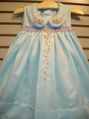 Ciao Bebe NEW Hand Embroidered Smocked Dress Baby Girl Size 24M SKY BLUE
