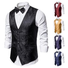 Men's Vest Embroidery Waistcoat for Tuxedo Wedding Prom Formal Business Vest