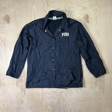 Victoria  s Secret PINK Black Nylon Windbreaker Button Jacket Size M