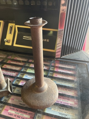 Antique 7” Hog Scraper Candlestick & Primitive 10.5” Tin 3 Candle Mold Sn17133 - Picture 3 of 10