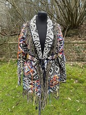 Zara Fringed Tassel Tribal Aztec Boho Coat Jacket Embroidered Uk S Oversized