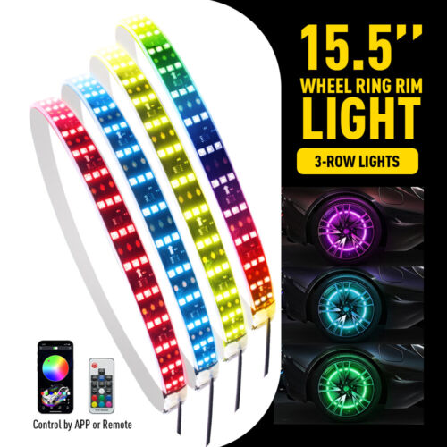 3 Row LED 15.5 Wheel Ring Rim Lights RGB Color Turn Signal IP68 Bluetooth APP M
