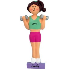 Personalized Christmas Ornament - Brunette Female Weightlifter