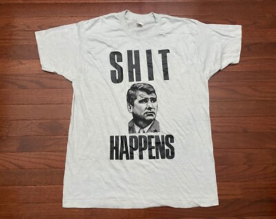 NEW VINTAGE 1980's OLIVER NORTH T SHIRT MENS XL GRAY SH!T HAPPENS OLLIE e
