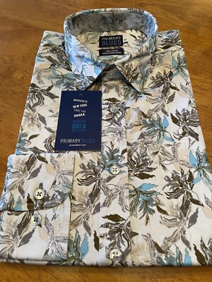 Primary Blues  Joy  Men s Long Sleeve Collard Button Up Shirt  SLIM FIT M NWT