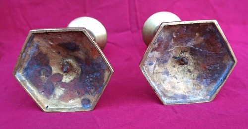 French Art Deco Pair Hexagonal Candlestick Brass - Picture 6 of 6