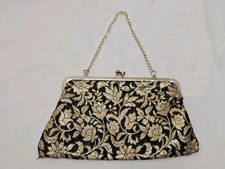Hermosa Cartera Bolso Brocado Seda Europea Antigua 10" x 6" Foto 3 de 4