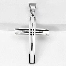 Men's Silver Stainless-Steel 76mm CROSS Charm Big Pendant Unisex  Box