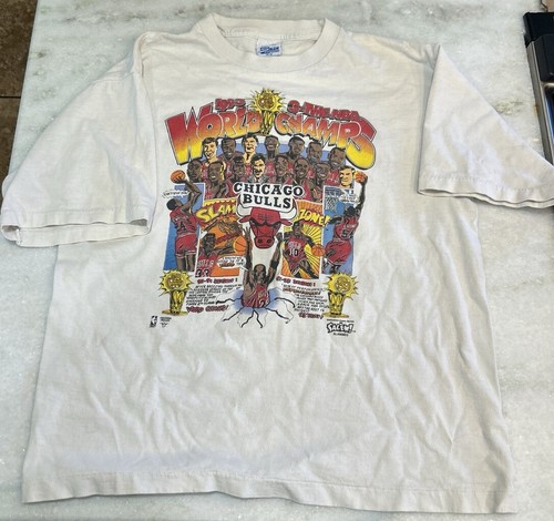 Vintage Chicago Bulls 93 NBA Finals Karikatur T-Shirt Jugend 14-16 Einzelnaht