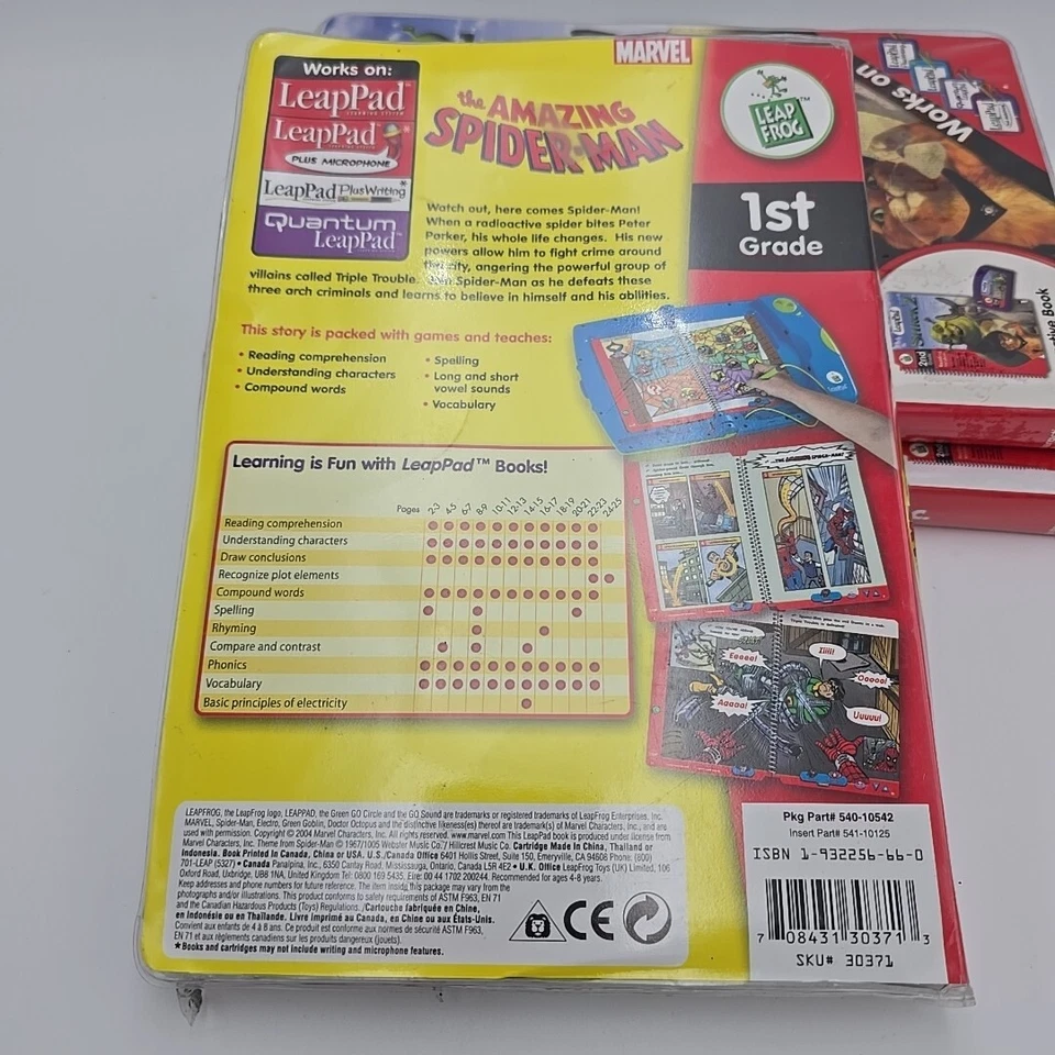 Lot 3 LeapFrog LeapPad Marvel The Amazing Spider-Man, Shrek, Monster Grades 1 2 - Image 4 of 4