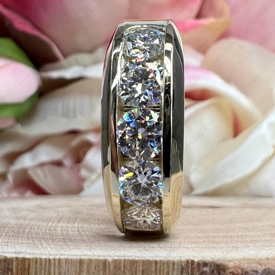 Anillo para hombre de 5 piedras de diamantes blancos de corte redondo certificado de 2,25 quilates ¡en plata 925! Foto 4 de 4