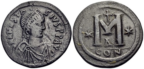 Anastasius I (AD 491-518) Byzantine AE bronze follis Sear 19 Constantinople mint