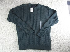 Bill Blass Cable Knit Sweater Crewneck pullover heavy cotton Long Sleeve green