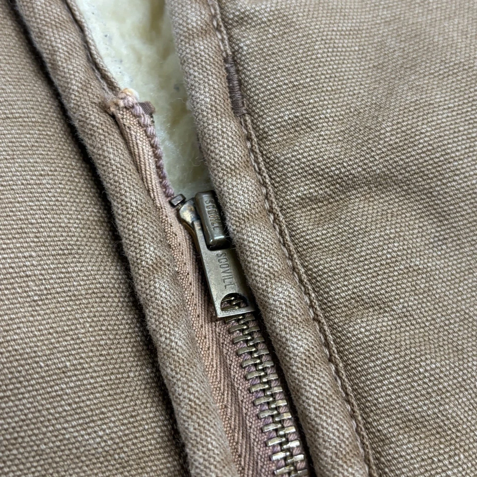 1970s Vintage Carhartt Duck Brown Zip Up Vest Sherpa Lined 2 Pocket Size Large - Image 4 of 4