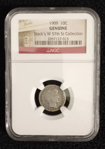 NGC Encased 1909 Barber Dime - Genuine, Stack's W 57th St Collection