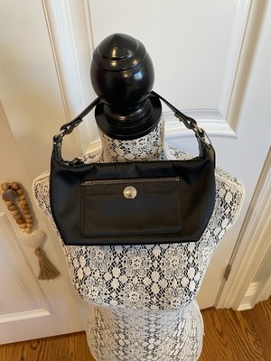 Y2K Coach Hampton Black Mini Baguette Wristlet Handbag Purse Satin Nylon Leather