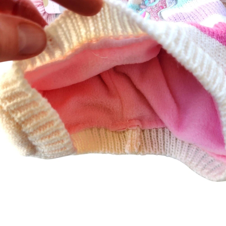 Little Me Bebé Niña Rosa Tejido Unicornio Pompón Sombrero Con Mitones Conjunto Talla 3-9M Foto 2 de 4