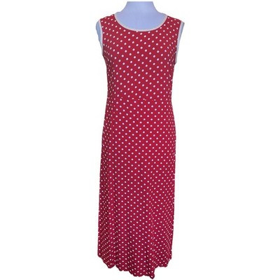 Vtg Lindsey Scott Red White Polka Dot Maxi Dress 10 Linen Blend USA Minnie