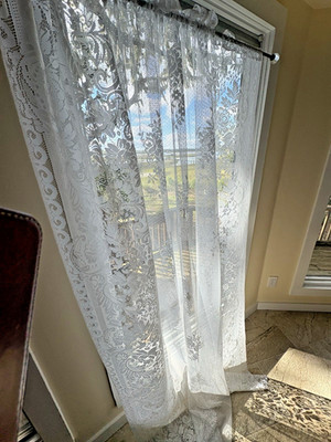 VTG German Austrian floral Sheer Lace Flowing Curtain Panel rod mount 7ft x 5ft