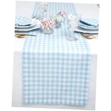  Linen Gingham Table Runner 72 Inches Long - 100% Pure 14 x 72 Inch Blue Bell