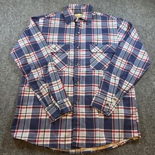Vintage SEARS Fieldmaster Flannel Button Shirt Mens Sz M 15-15.5 Blue Plaid