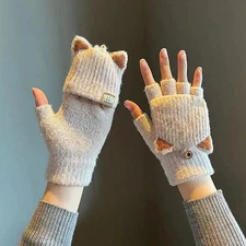 Knitted Warm Finger Gloves Cute Casual Screen Touchable Thicken Half Finger Glov