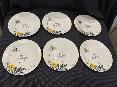 Six (6) Royal Norfolk Bee Happy 7 1/2  Stoneware Salad/Dessert Plates
