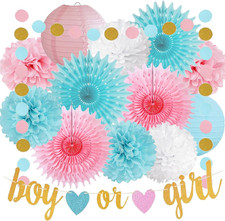 Gender Reveal Party Decorations Glitter Letters Boy or Girl with Hearts Banner T