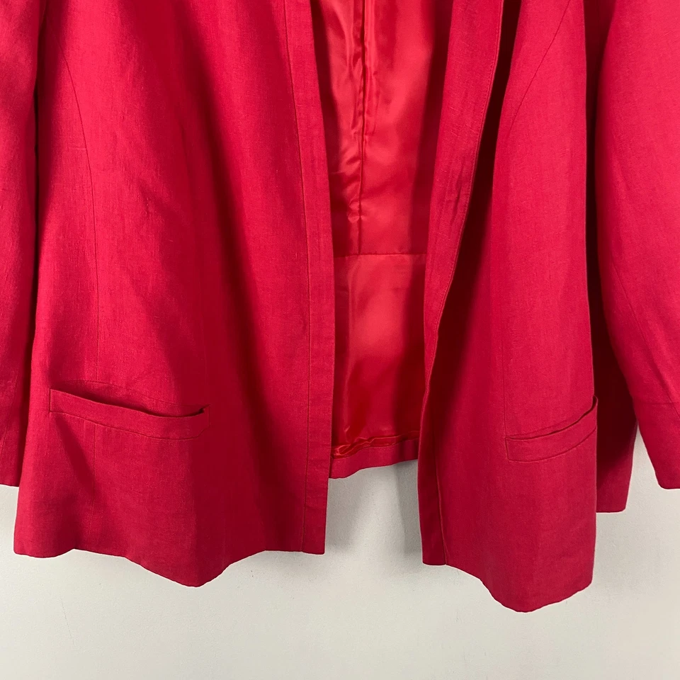 Talbots Linen Open Front Blazer Jacket Size 22W Red Slit Sleeve Pockets - Image 3 of 4
