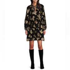 Clearance Women's Size S Tommy Bahama Shimmering Shores LS Black/Gold Dress $168