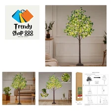 6FT Lighted Eucalyptus Tree 270L Warm White LED Artificial Greenery with Ligh...