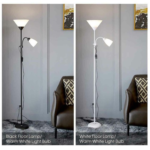 Modern Floor Lamp Uplighter Reading Light Single Dual Black / White Tall w/ Bulb - Picture 5 of 15