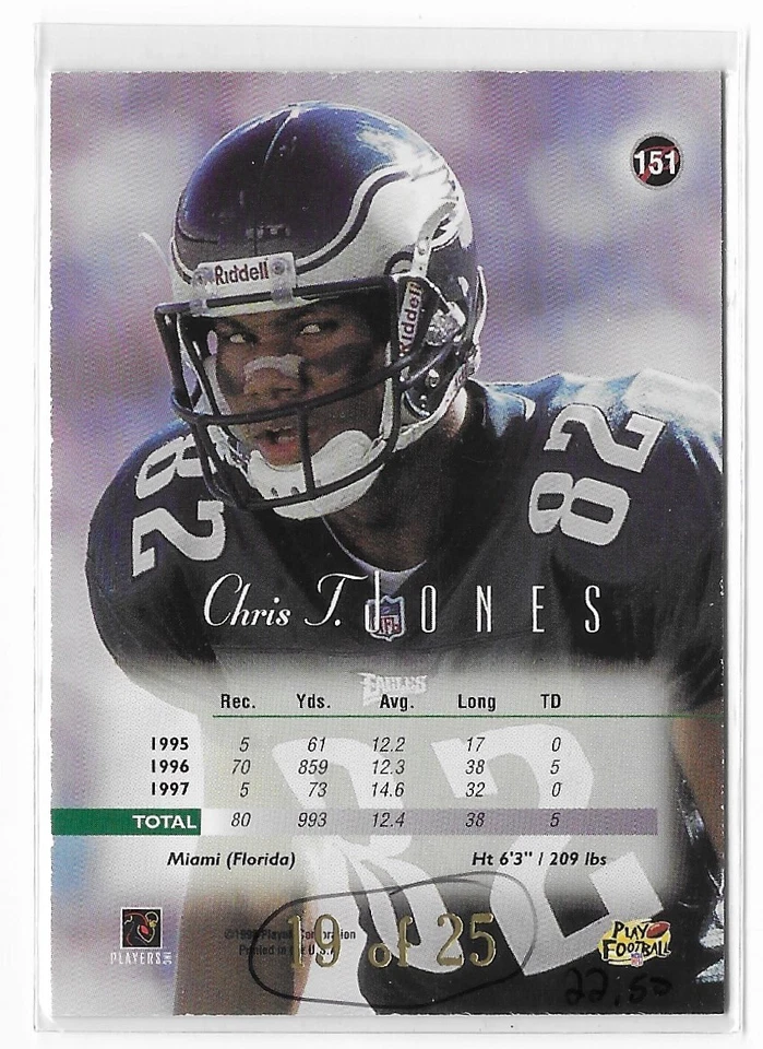 1998 Playoff Prestige Hobby Gold #151 Chris T. Jones /25 Philadelphia Eagles SSP - Image 2 of 2