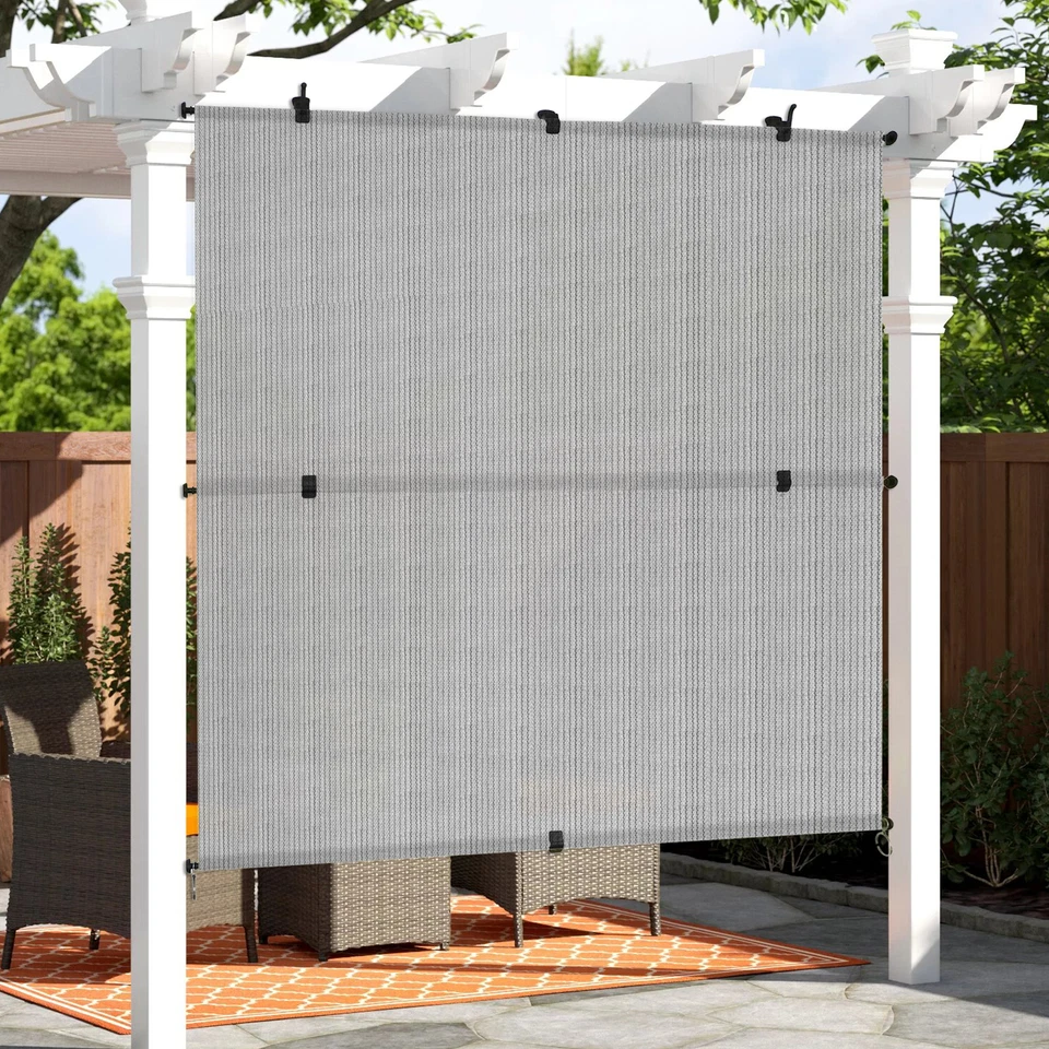 Persiana enrollable plegable de tela UV anti inalámbrica para patio exterior porche Foto 3 de 4