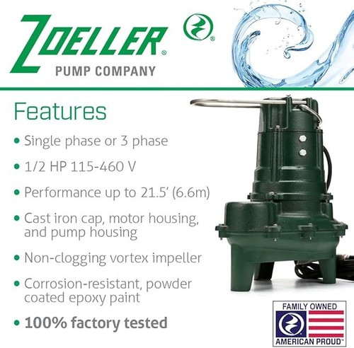 BOMBA DE COSER Zoeller 1by2HP 115V CI MAN - Imagen 2 de 3