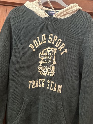 Vintage 90s Polo Sport Ralph Lauren Track Team Knit Hoodie Sweater Size M Rare - Picture 3 of 17