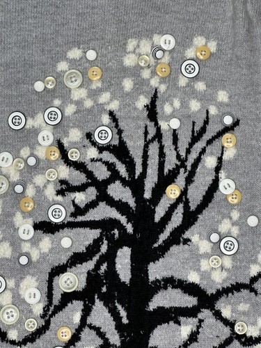 Anthropologie HWR Monogram Sweater Womens X Small Button Tree Asymmetric Cottage - Picture 4 of 15
