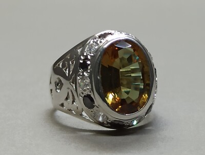 Color Changing Alexandrite with Zircons 925 Sterling Silver Handmade Mens Ring 