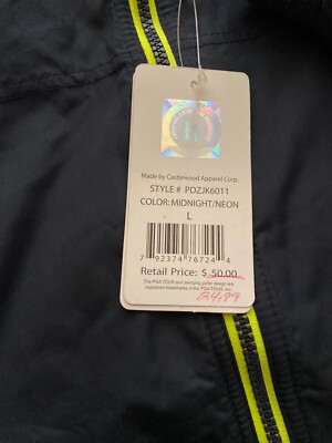 Veste De Golf Homme PGA TOUR SHOPS, Bleu Marine, Taille L, En Polyester, Réglable Et Packable, Neuve