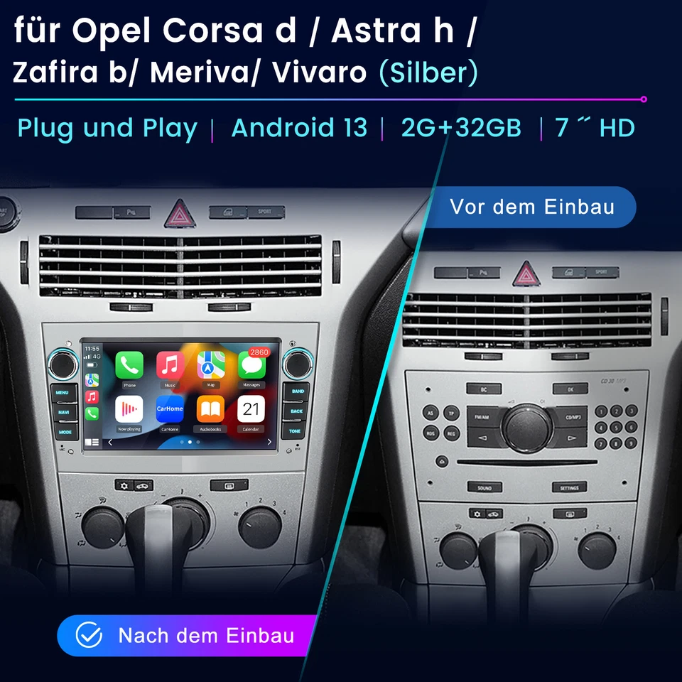 Android Radio 2+32GB Für Opel Corsa C Astra H Vectra C Zafira Carplay Navi GPS - Bild 3 von 4