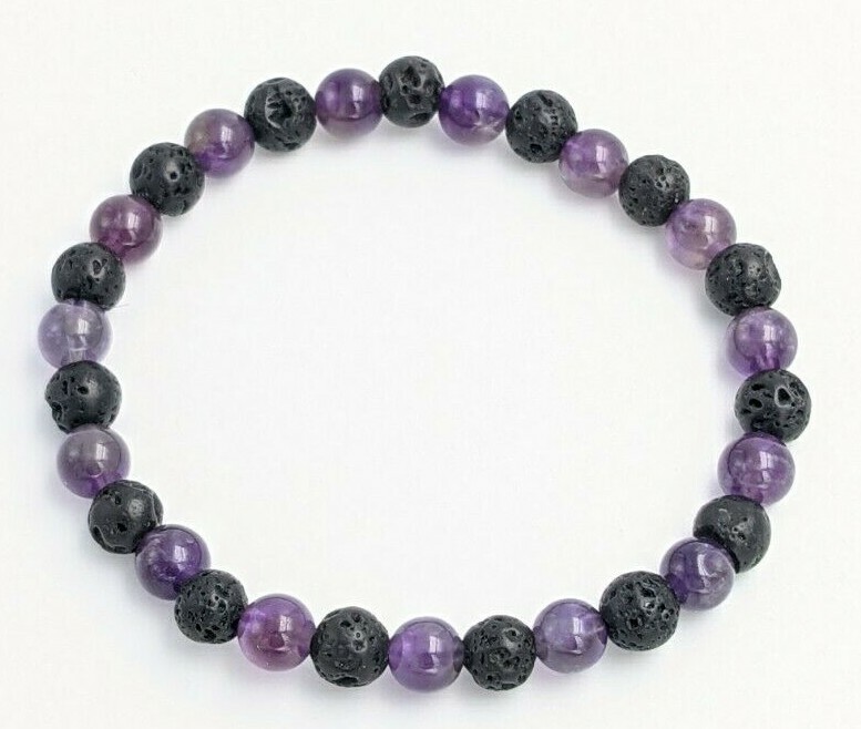Bracelet En Pierre Naturelle Polie Lave Et Quartz Rose - Perles 6mm, Bijou Chakra, Neuf étiqueté
