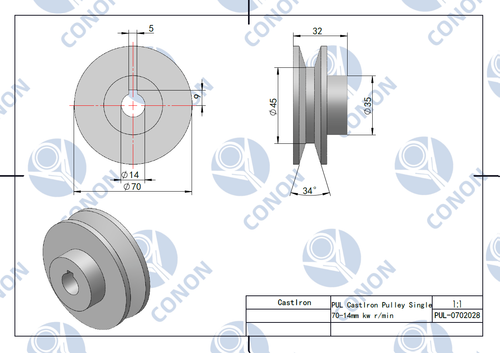 14mm shaft V section A type Belt Cast Iron made pulley keyed for electric motor - Foto 6 di 6