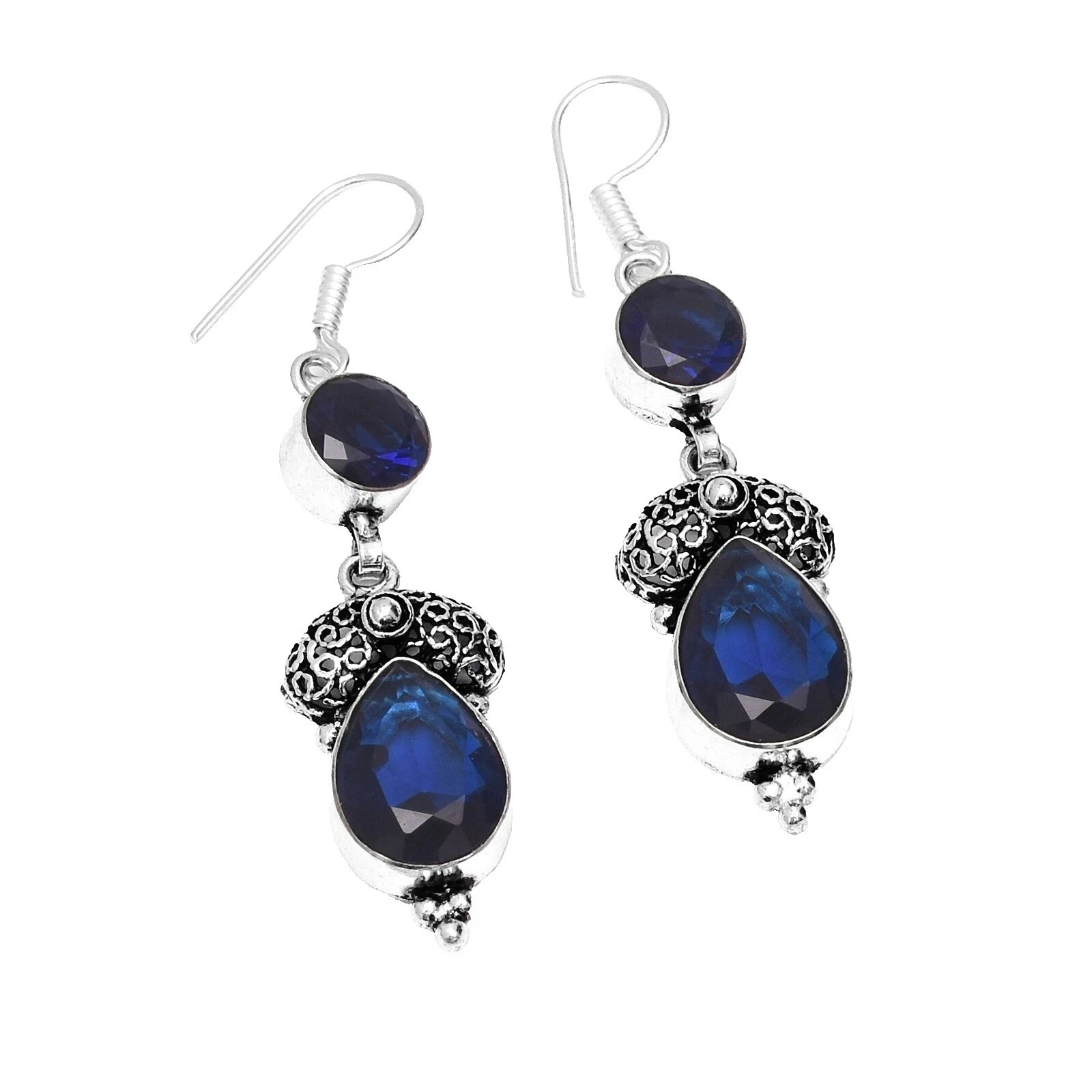 Silver Plated Sapphire Stone Fashion Earrings