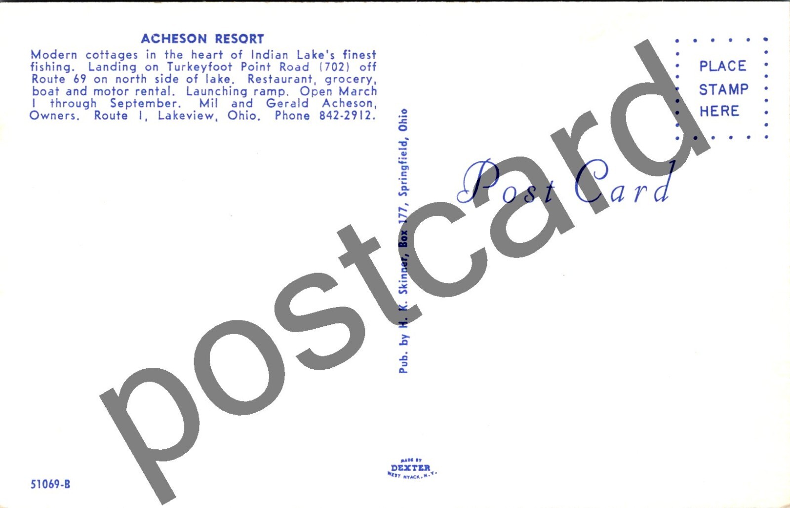 ACHESON RESORT, Lakeview, Ohio, Mil & Gerald Acheson, Owners, postcard