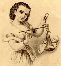JUST NINE POUNDS, WOMAN WEIGHS BABY. CDV OF ARTWORK.