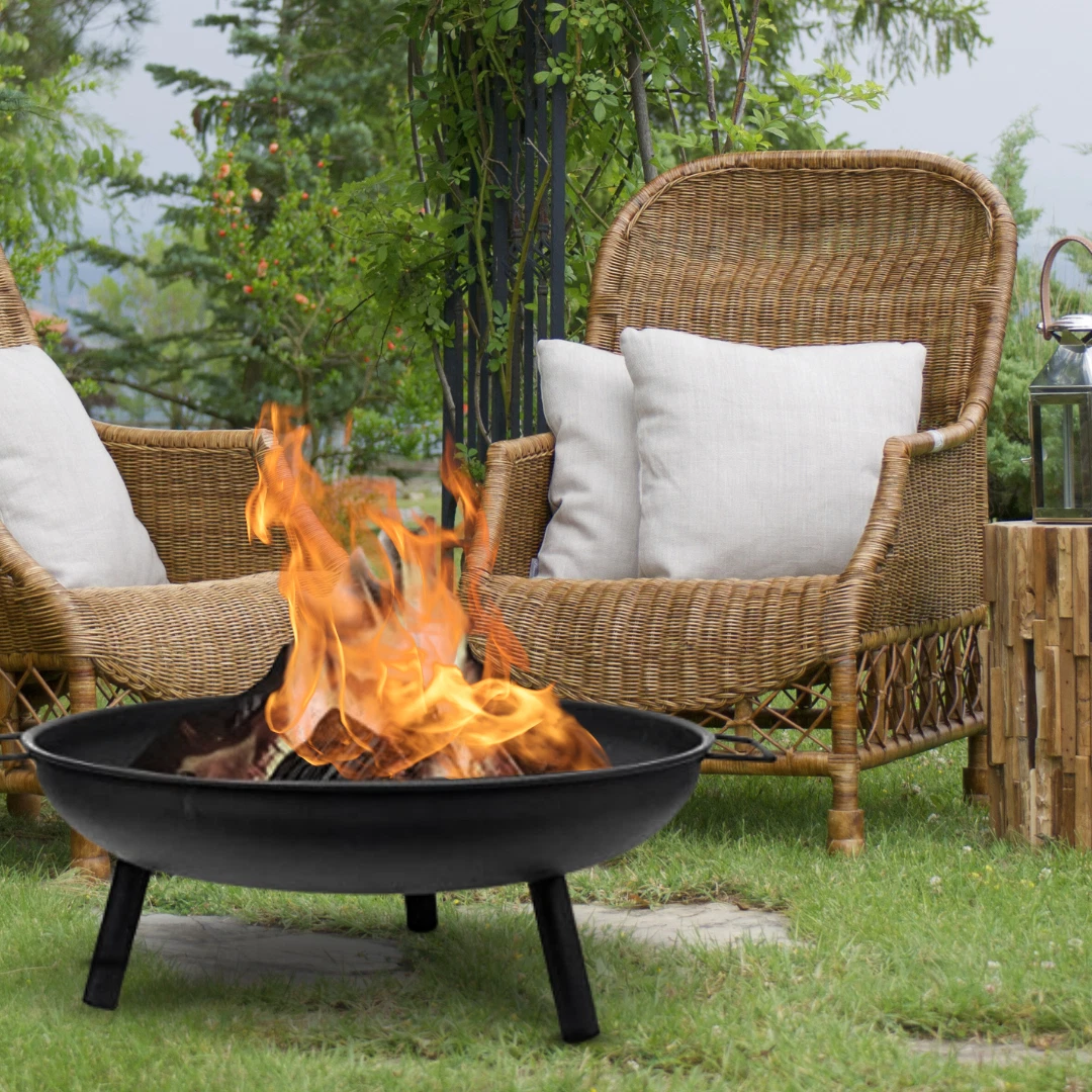 23'' Round Fire Pit Basket Iron Black BBQ Outdoor Patio Heater Bowl Log  Burner 5017403127499 | eBay