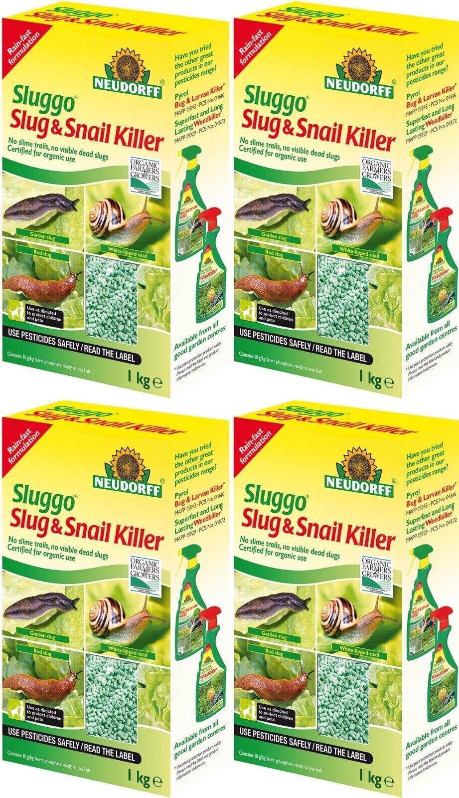 4x Neudorff Organic Sluggo Slug and Snail Killer Garden Pellets - 1kg