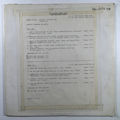 Test Pressing - Barbara Mandrell  Lovers Friends and Strangers  (EX) LP/DO-2076