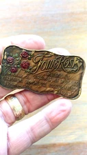 Hard To Find 1935 Four Roses Metal Rye Whiskey Label 94 Proof Baltimore MD