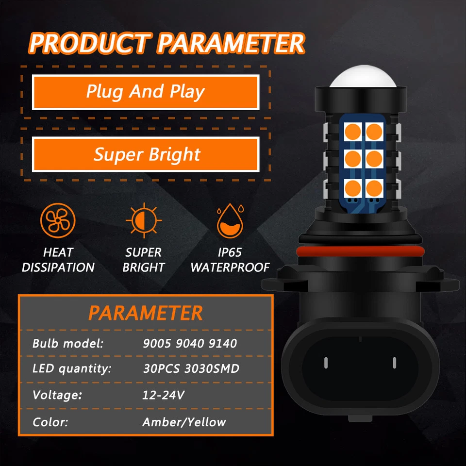 2X HB4 9006 3000KL Amber Yellow LED Bulb SMD 3030 Fog Driving Light Super Bright - Image 3 of 4